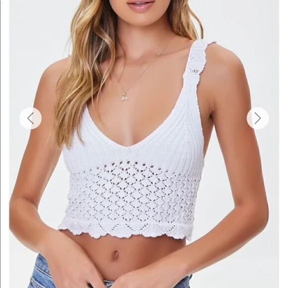 Crochet cropped tank top with tie up back size s - Picture 1 of 5